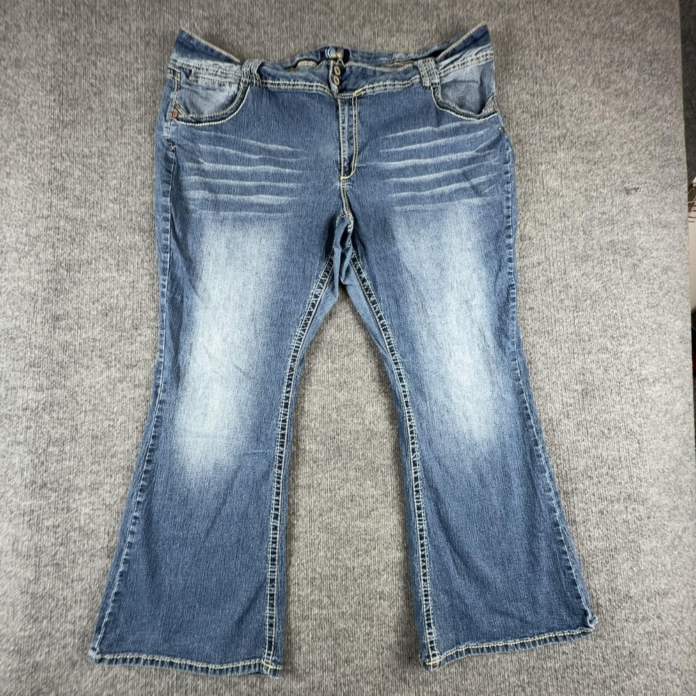 VTG Angels Jeans Womens 32W Medium Wash Relaxed Flare Stretch Embroidered Denim